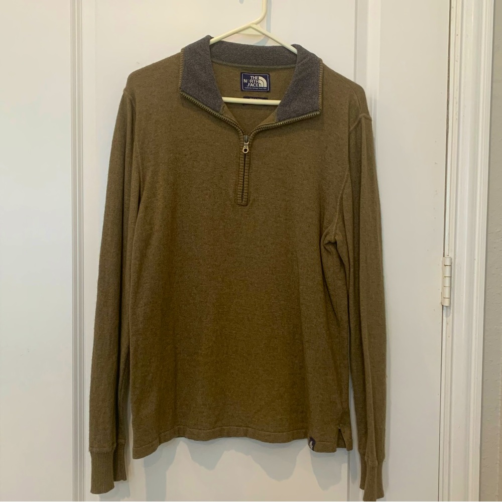 Men The North Face quarter zip sweater, size M, olive green